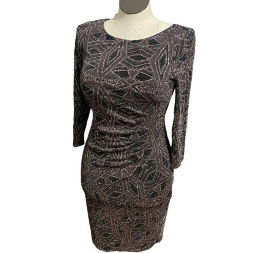 Anne Klein dress rose gold bodycon geometric long sleeve cocktail dress NWT Sz 6